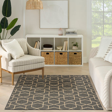 Horizon Trellis HOZ01 Charcoal Grey By Indoor Outdoor Polypropylene Geometric Textured Rug