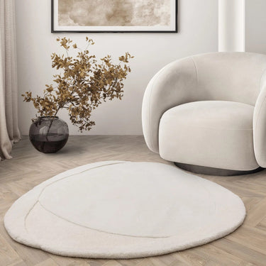 Olsen Ridge Bohomian Hand Carved Sustainably New Zeland Wool Cream White Circle Round Rug in 150 x 150 cm