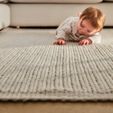 Origins Cable Chunky Knitted Soft Handmade Wool Rugs in Warm Grey, Blush and Natural
