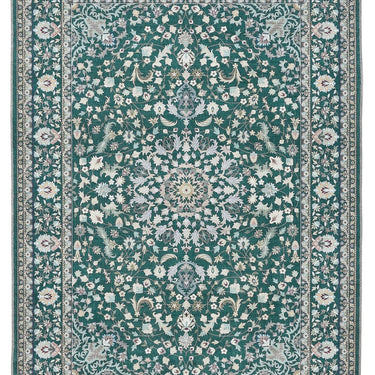 Origins Windsor Emerald Bordered Green Washable Non-Slip Cotton Chenille Rug