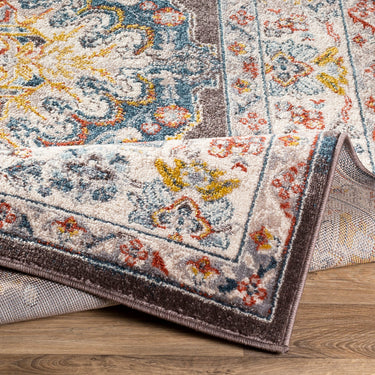 Ankara Vintage Traditional Boho Oriental Blue, Ice Blue & Ivory Rug