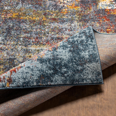 Ankara Abstract Marble Modern Orange, Dark Blue & Ice Blue Rug
