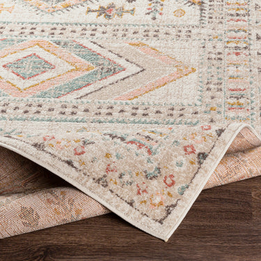 Ankara Vintage Traditional Boho Skandi Oriental Red, Dusty Pink & Sky Blue Rug