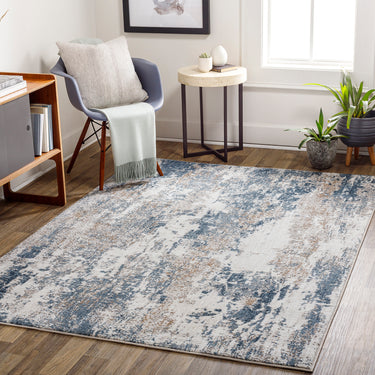 Allegro Abstract Marble Modern Cream, Ivory & Sky Blue Rug