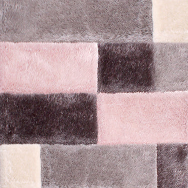 Modern 3D Hand Carved Blocks Soft Silky Shaggy Rug in Grey, Natural, Blush Pink, Yellow Ochre