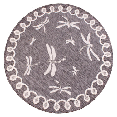 Terrace Dragonfly Outdoor Bordered Rug and Round in Silver/Grey
