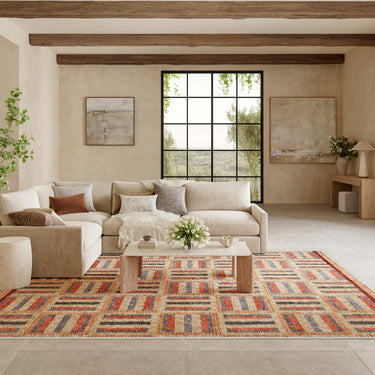 Nourison Nordic NRC11 Design Multi Rust Grey Geometric Textured Scandi Rug