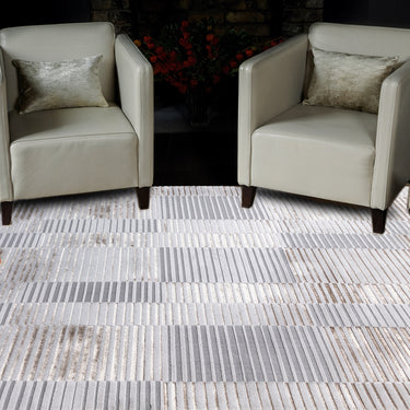 Aurora Ripple AU14 Geometric Striped Shiny Metallic Gold Silver Rug