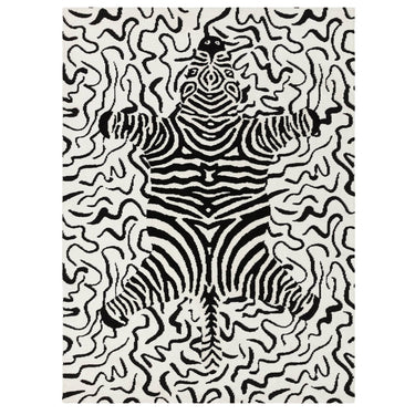 Asiatic London Wilder Zebra Mono Animal Inspired Black White Cotton Textured Modern Rug