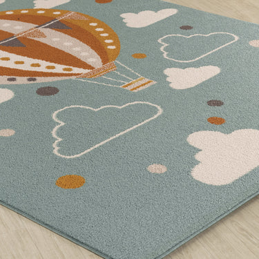Ankara AKR2359 Kids Playful Air Balloon Nursery Bedroom & Playroom Blue Multi Rug for Child Room
