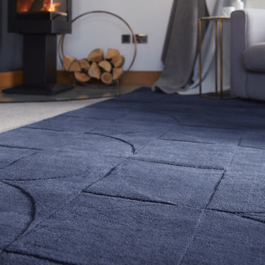 Origins Penny 3D Blue Hand-Carved Wool Geometric Rug