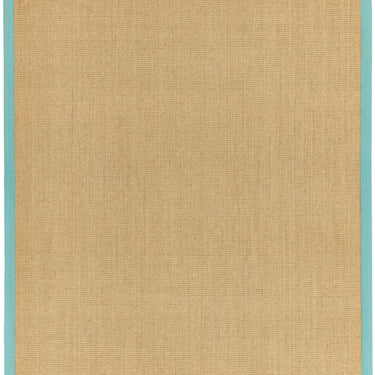 Sisal Jute Plain Non-Slip Linen Natural with Aqua Blue Border Rug & Runner