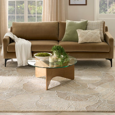 Avra AVR01 Taupe Beige Tufted Botanical Design Handmade Wool Cotton Floral Rug