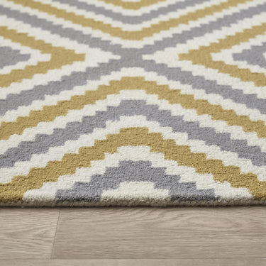 Lulu Modern Handmade Wool Geometric Rug in Ochre Grey Smalll 80x150 cm