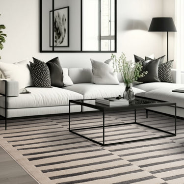 Asiatic London Valley Build Stripe 3D Pattern Charcoal Ivory Geometric Striped Scandi Rug