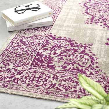 Origins Saville Traditional Medallion Indoor Outdoor Rug Hallway Runner in Grey Blue, Raspberry
