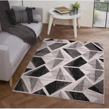 Modern Spirit Abstract Geometric Rug and Hallway Runner in Grey Black Small 80x150 cm