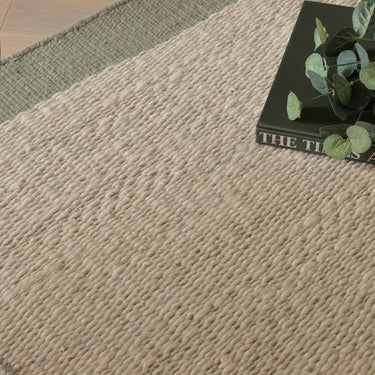 Asiatic London Lima Natural Sage Green Contrasting Edge Hand-Woven Wool Cotton Textured Rug
