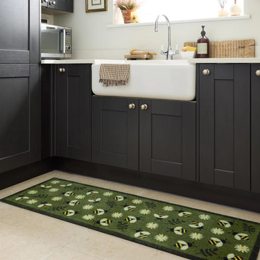 My Nylon Pattern Colour Daisy Bee Green Washable Non-Slip Doormat