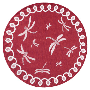 Terrace Dragonfly Outdoor Bordered Rug in Bordeaux
