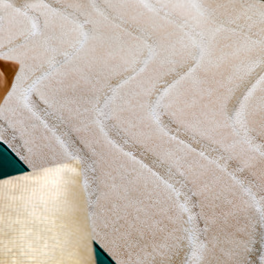 Origins Wave Silky Shine Cream Shaggy Modern Plush Rug