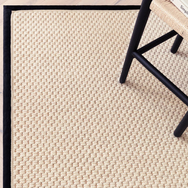 Korra Double Loop Charcoal Cream Wool & Jute Rug with Cotton Border