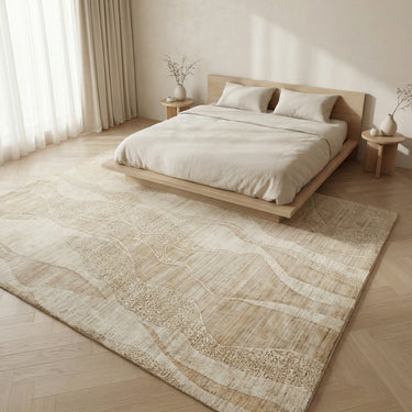 Consept Looms Dune Wavy Desert Sand Drift Pattern Beige Wool Viscose Textured Boho Rug