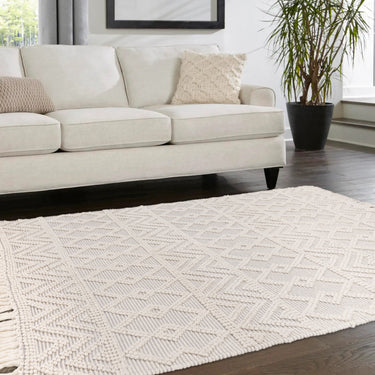 Asra Bohomian Hand Woven Wool Fringed Tribal Grey Rug