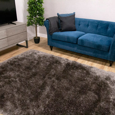Mayfair Modern Plain High Pile Luxurious Shaggy Rug in Grey