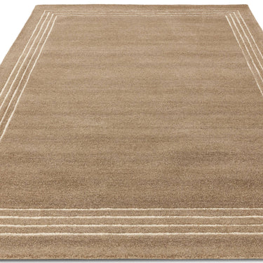 Asiatic London Orlo Natural Framed Brown Cocoa Hand-Carved Wool Textured Bordered Rug