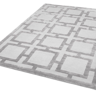 Eaton Katherine Carnaby Rug Modern Geometric Hand Woven Silky Viscose Metallic Sheen Super Soft Silver Rug