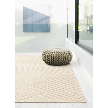 Hague Modern Geometric Hand Made Wool Rug in Ivory