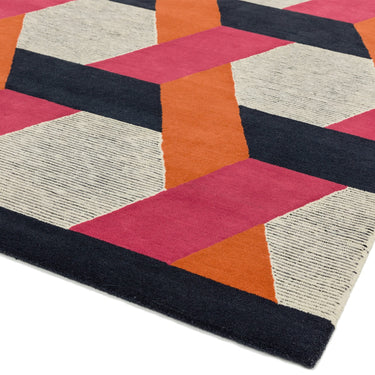 Asiatic London Camden Tufted Orange Pink Wool Viscose Geometric Textured Rug
