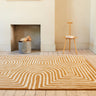 Reef Curve Modern Abstract Wool Rug in Plum Purple, Ochre and Forest Green - RF28 Ochre - Medium 120x170 cm (4'x5'6")