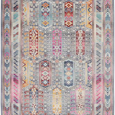 Nourison Kashan VKA06 Grey Multi Bordered Classic Polypropylene Persian Traditional Vintage Rug