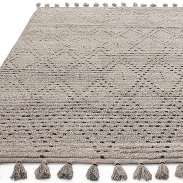 Nepal Grey Black Diamond Bohomian Berber Hand Woven Wool Fringed Rug