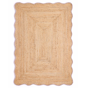Origins Jute Natural Hand Made Stitched Scalloped Edge Lilac Rug or Hallway Runner