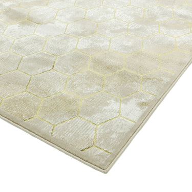 Quantum Honeycomb Print QU05 High Shine Rug in Beige Gold