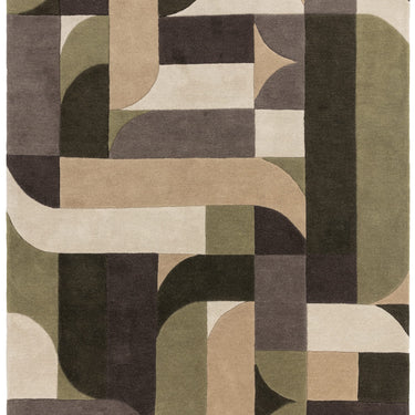 Asiatic London New Matrix Klotski MAX90 Retro Tufted Sage Green Handmade Wool Abstract Geometric Rug