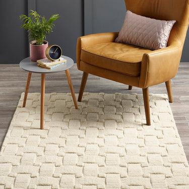 Basketweave 3D Ivory Handmade Wool Geometric Rug - Small 80x150 cm (2'6"x5')