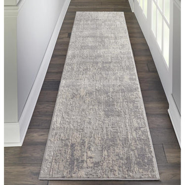 Rustic Textures RUS01 Modern Abstract Hallway Runner in Ivory Silver Grey 66 x 230 cm