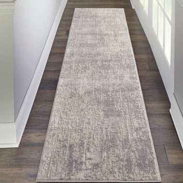 Nourison Rustic Textures RUS01 Ivory Silver Grey Jute Polypropylene Abstract Textured Hallway Runner Rug 66x230 cm