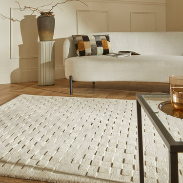Priory PRI102 Geometric 100% Pure New Zealand Wool Hand Made Ivory Rug by Sarah Gare