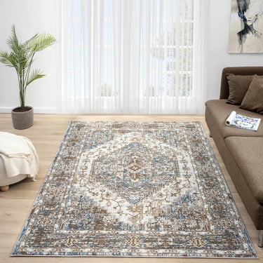 URCO 552AG Classic Blue Anthracite Traditional Vintage Textured Bordered Hallway Runner Rug
