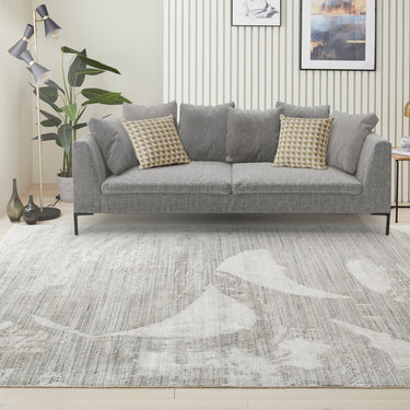 Dune Modern Abstract Wind-Swept Desert Pattern Wool & Viscose Blend White light Blue Grey Rug