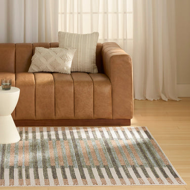 Nourison Nordic NRC15 Stripes Design Ivory Multi Geometric Textured Striped Scandi Rug
