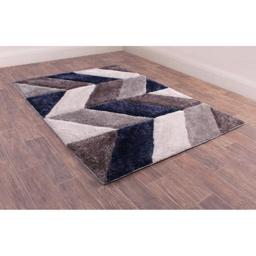 Blazon Modern 3D Hand Carved Geometric Shaggy Super Soft Rug in Blush Pink, Grey, Natural, Ochre Navy Blue