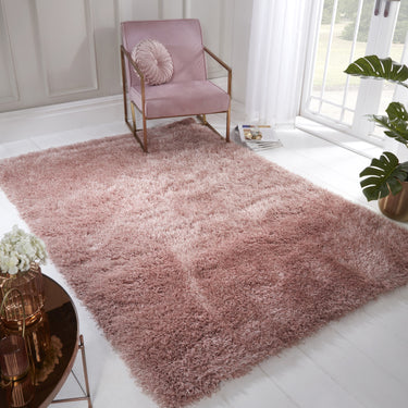 Boston Thick Soft Fluffy Silky Sparkle Blush Pink Handmade Wool Cotton Shaggy Rug - Small 80x150 cm (2'6"x5')