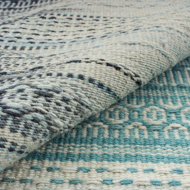 Fusion Knotted Fringed Blue Emerald Wool Traditional Geometric Textured Rug 200x290 cm