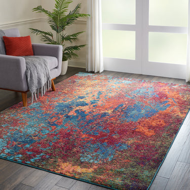 Celestial CES08 Pictorial Blue Gold Yellow Multi Jute Polypropylene Abstract Rug